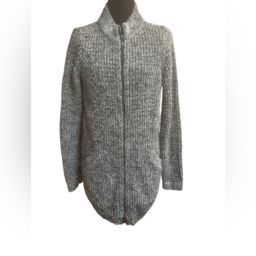 VINTAGE WOOL J.JILL Full Zip Cardigan Sweater Long Tunic Chunky Knit Women's SM